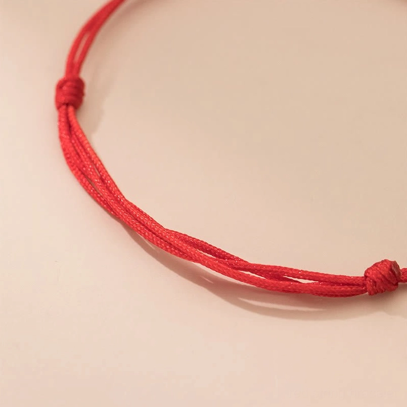 Adjustable red string fate bracelet with 925 sterling silver beads and protective knots