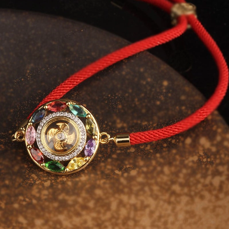 Red thread of fate bracelet with multicolor zircon copper pendant protection symbol