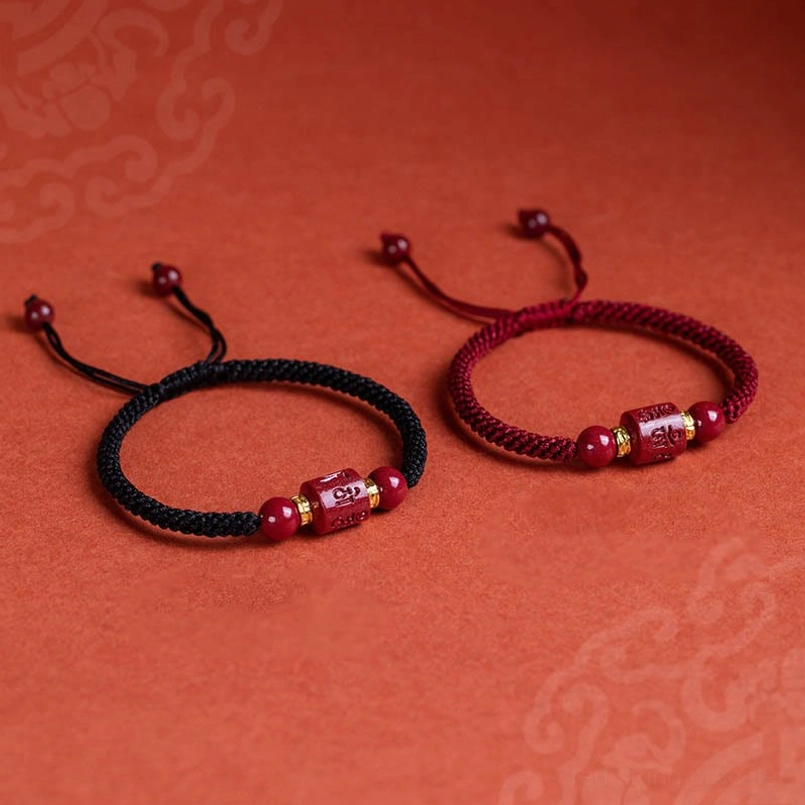 Red thread of fate cinnabar om mani padme hum protection bracelet symbolism