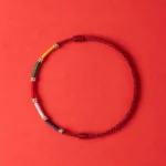 Red Five Color Wind Horse Prayer Flag Bracelet - Handmade with Woven Threads and Gold Metal Spacers