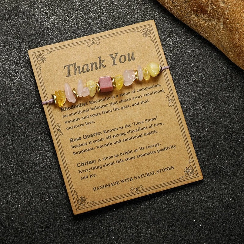 Adjustable crystal love bracelet with rhodonite rose quartz citrine stones