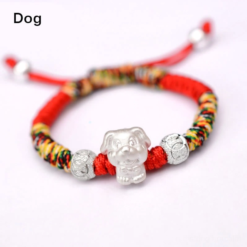 Rooster Chinese zodiac 999 sterling silver red multicolor rope kids bracelet colorful