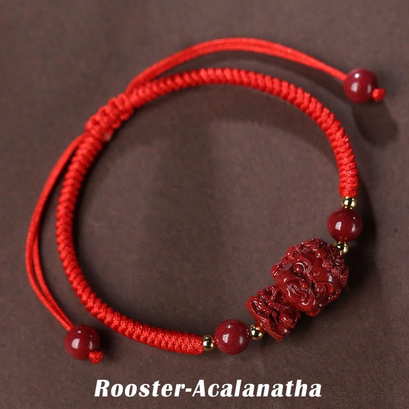 Rooster zodiac patron Acalanatha immovable cinnabar red string bracelet
