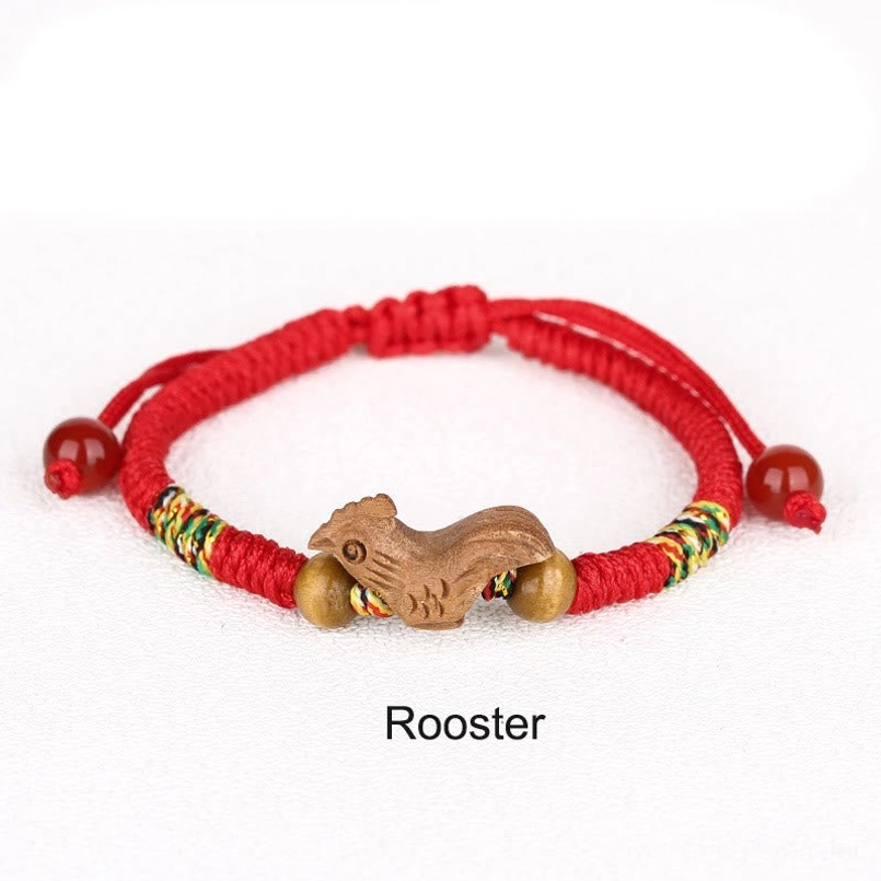Rooster zodiac red string bracelet courageous charm