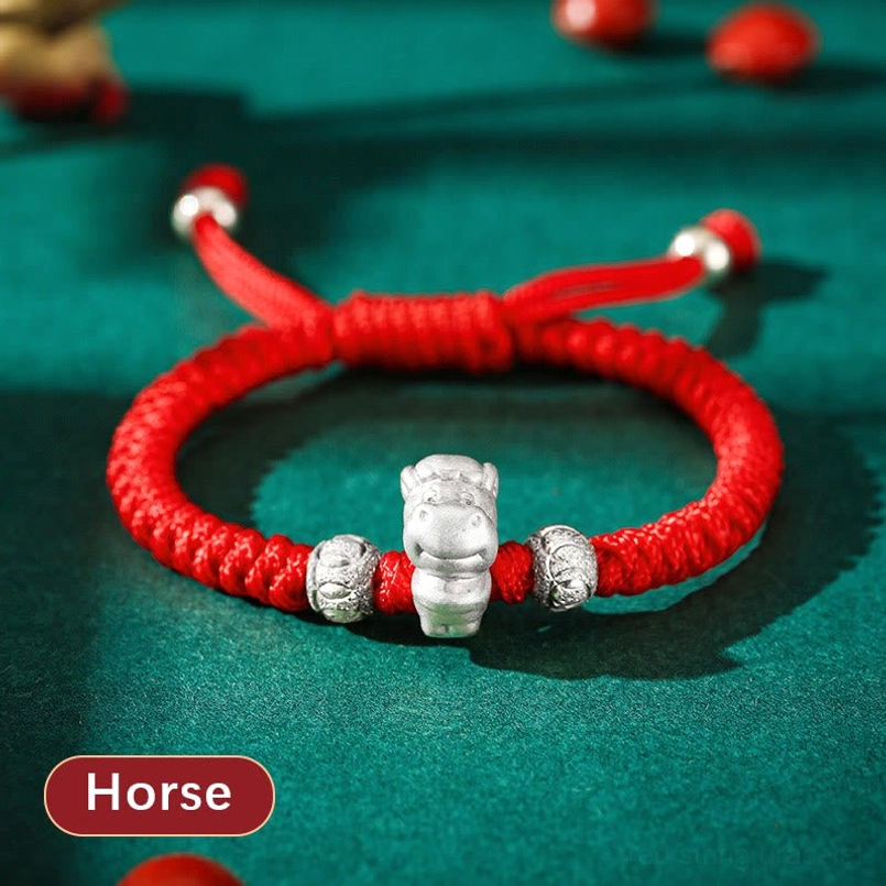 Rooster Chinese zodiac 999 silver red string bracelet children courage protection