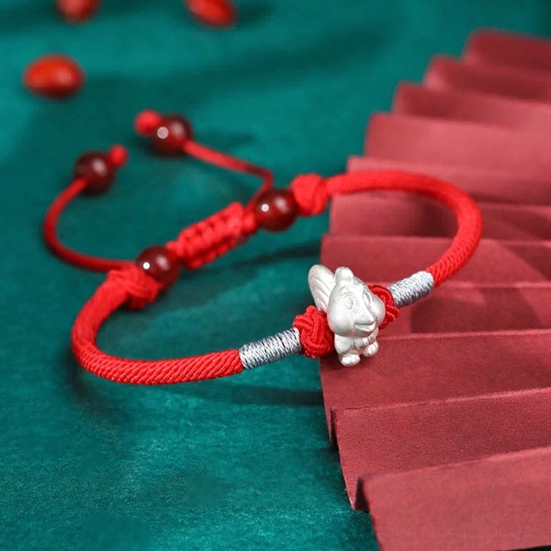 Rooster zodiac 999 sterling silver red string bracelet for courage and confidence