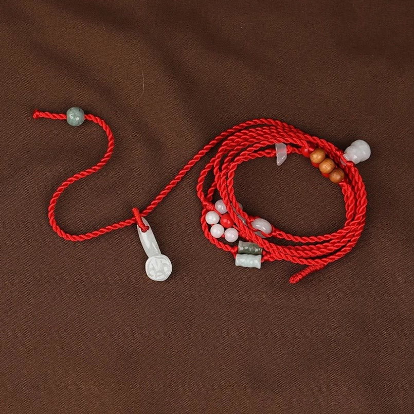 Ruyi scepter jade charm red string belly chain - auspicious luck and fortune symbol