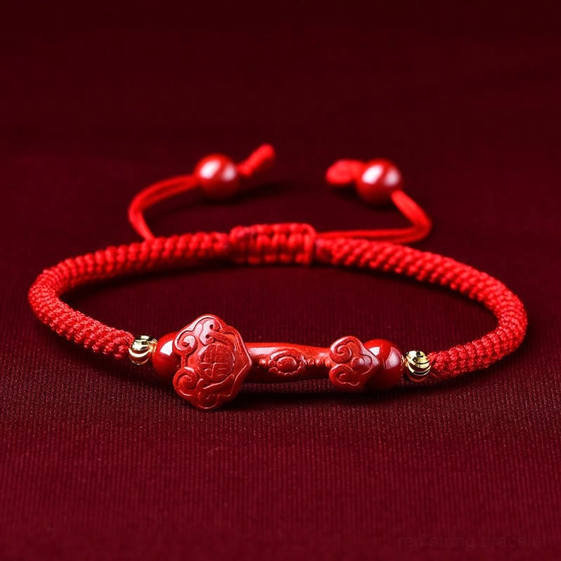 Ruyi cinnabar Pixiu red braided bracelet with metal spacer decorations