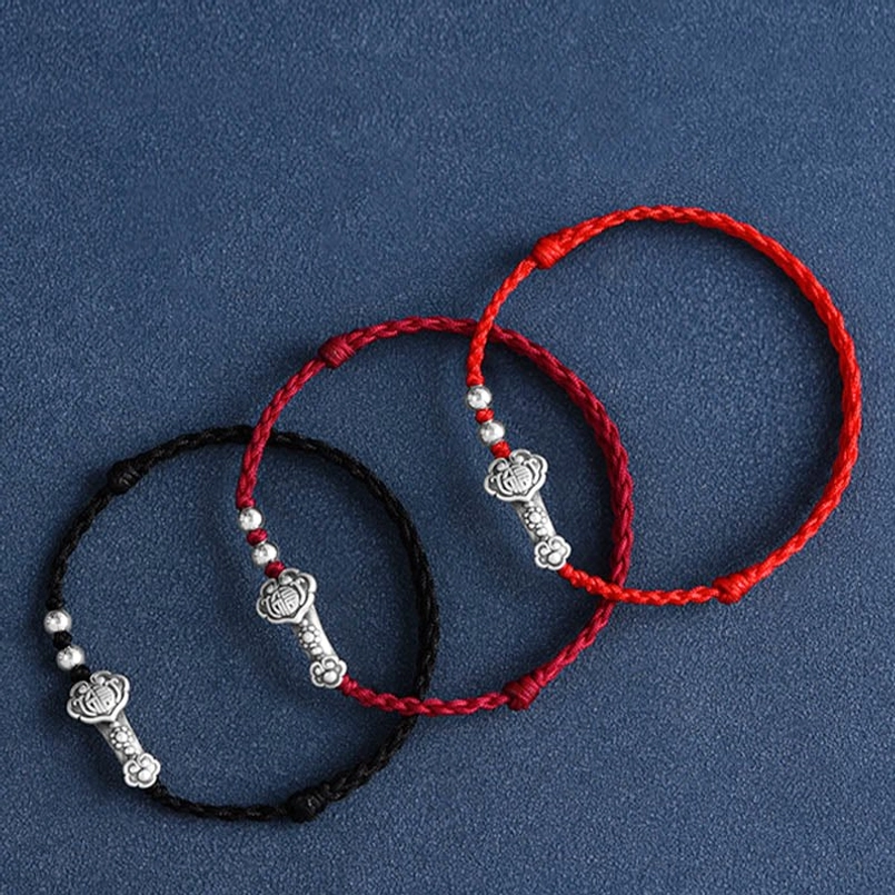 Handmade Red String and Black Ruyi Fu Charm Bracelets - Comparison Set