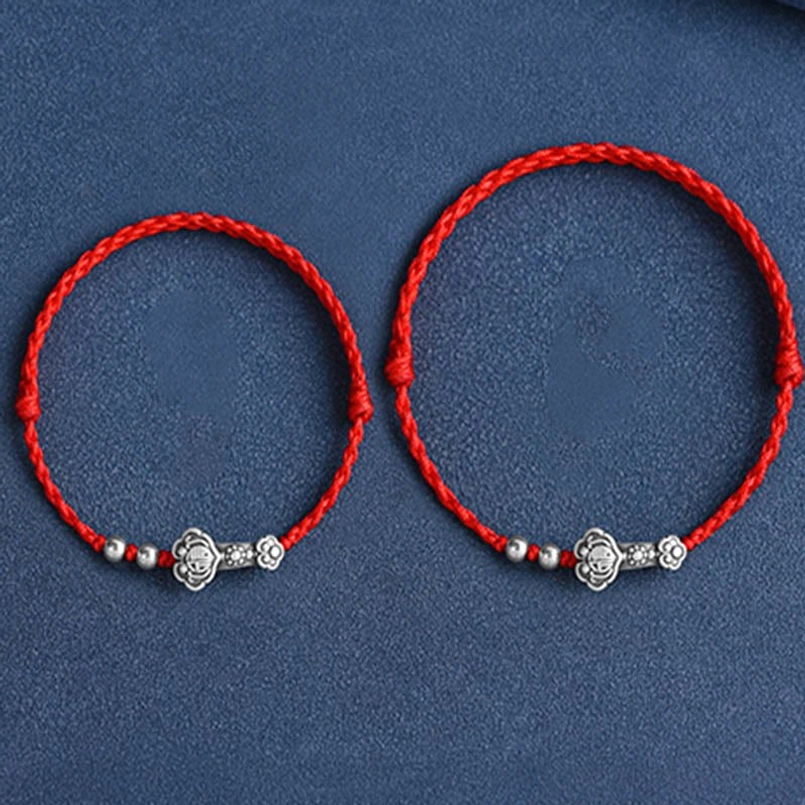 Red String Ruyi Fu Bracelet - 999 Sterling Silver Hollow Charm