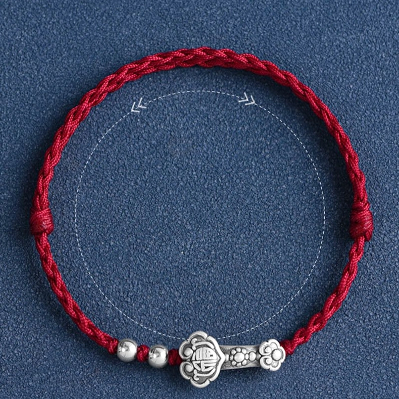 Adjustable Red String Ruyi Fu Bracelet - Sizing Guide with Knot Closure