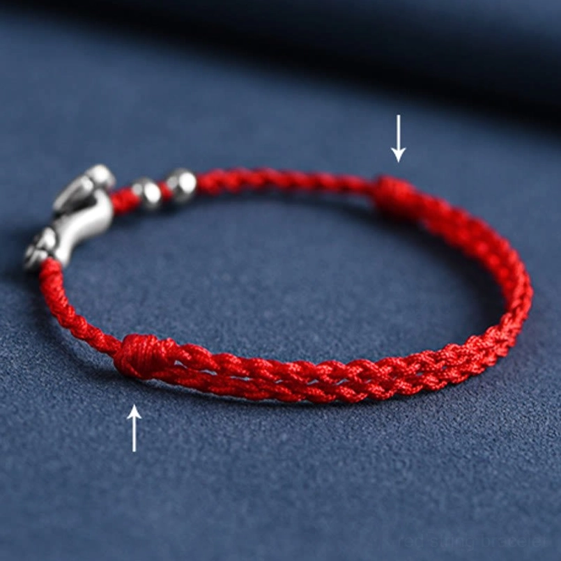 Red String Ruyi Fu Protective Bracelet with Silver Fu Character Pendant