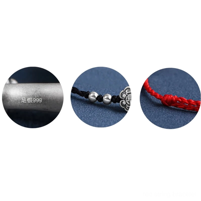 Ruyi Fu Sterling Silver Red String Bracelet - Complete Product View
