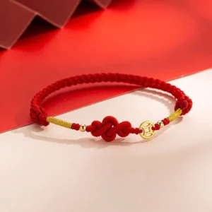 Ruyi Knot Copper Coin Red String Protection Bracelet Top Oblique View