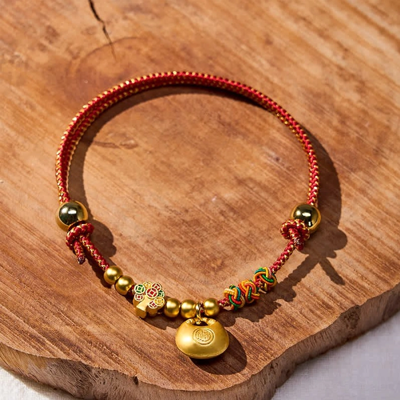 Sacred red string pet collar with fu character blessing and handmade craftsmanship