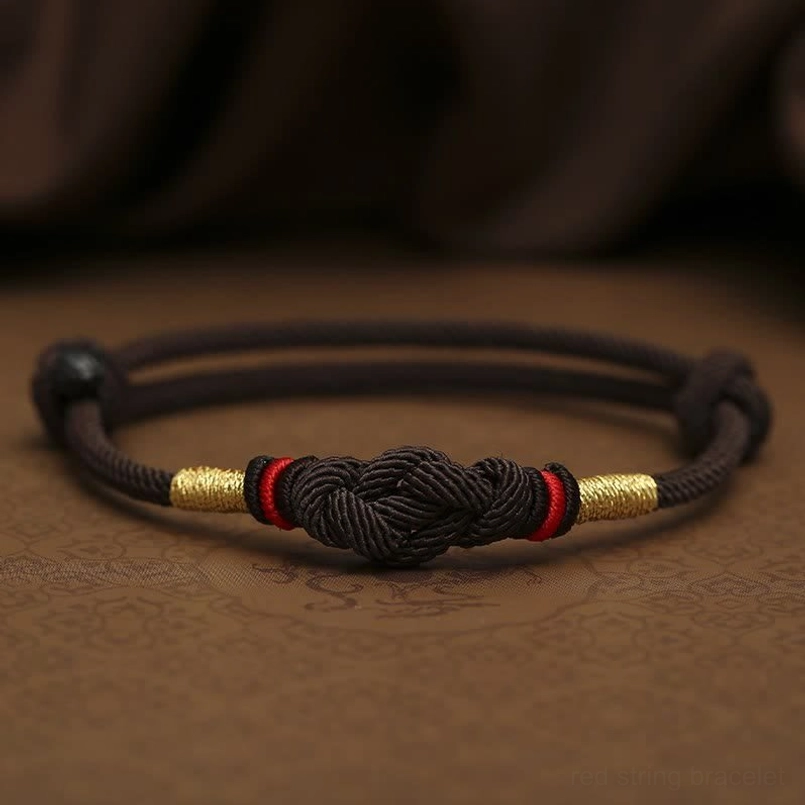 Saddle brown string jade bracelet with gold rings - alternative color variant