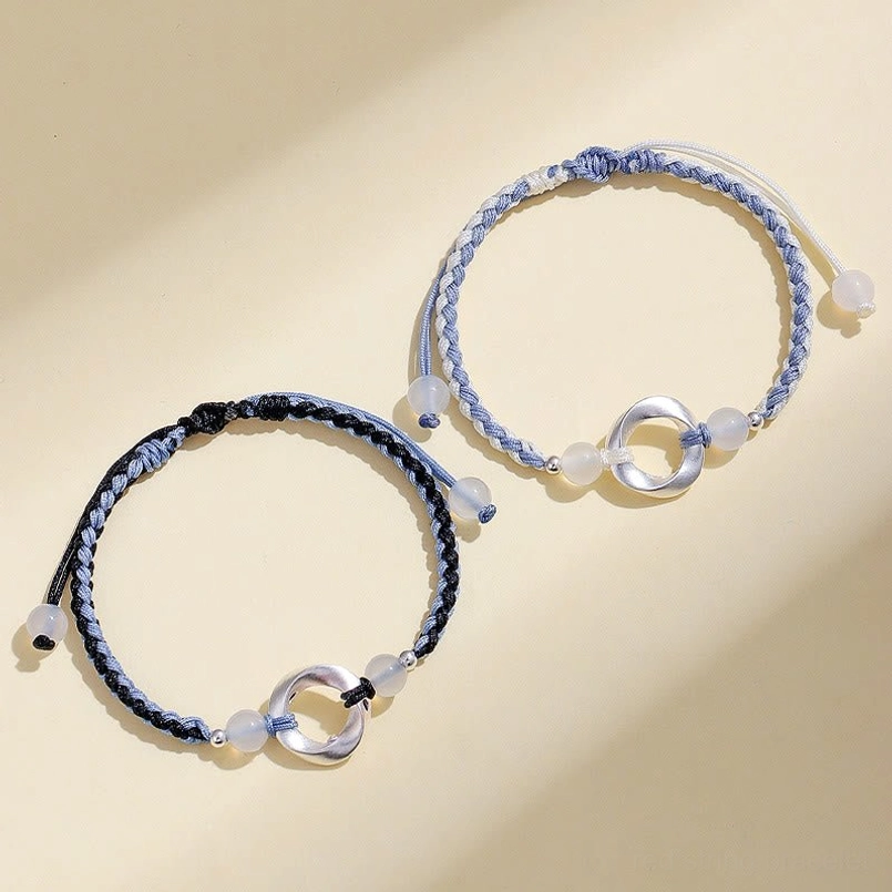 Handcrafted 925 sterling silver protection bracelet with white agate, adjustable red string design