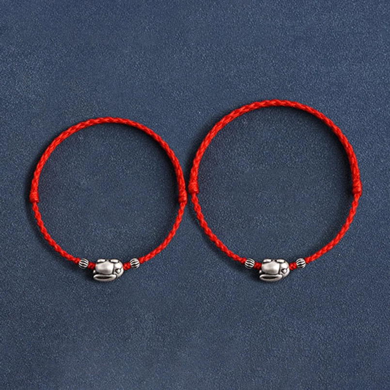 Small miniature silver rabbit red rope bracelet scale sample