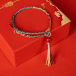 Silver Yellow Blue Tibetan colorful string cinnabar bracelet with red gift box