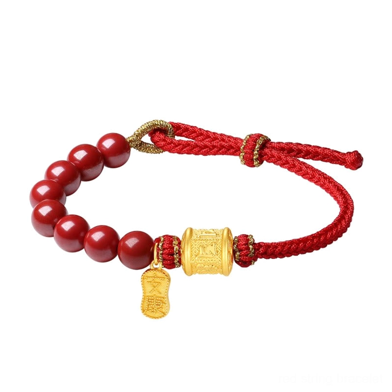 Six True Words blessing bracelet with premium red cord, cinnabar, and 999 sterling silver components