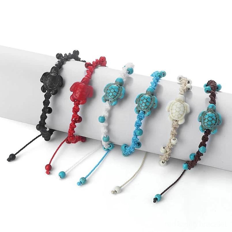 Sky blue turtle braided bracelet adjustable rope closure