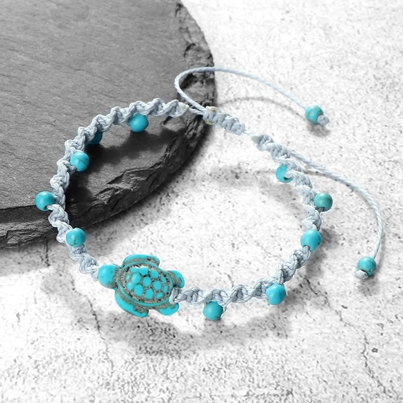 Sky blue turtle rope bracelet spiritual protection charm