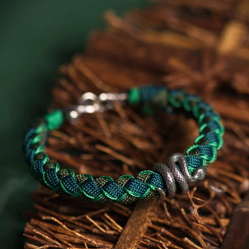 Snake Themed 999 Sterling Silver Braided Bracelet Three Quarter Side View