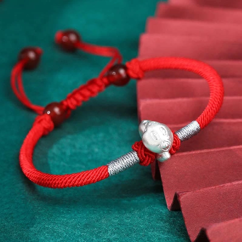 Snake zodiac 999 sterling silver red string bracelet with traditional Chinese blessing