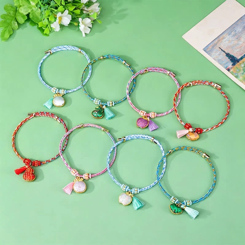 Eight styles of five-color braided cord luck bracelets with Song brocade tassels and decorative charms