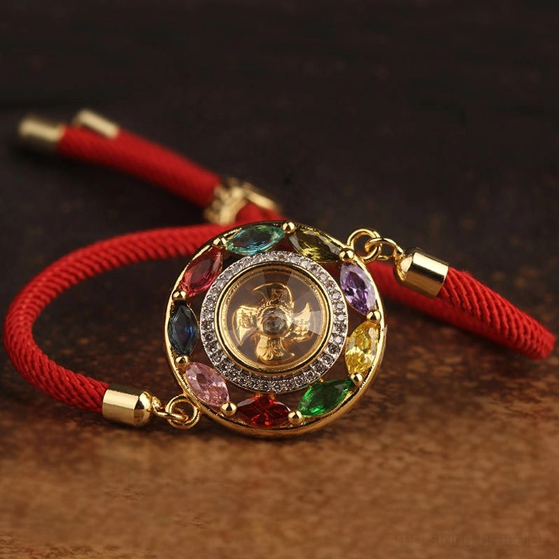 Spiritual healing copper necklace pendant with colorful zircon and red string bracelet