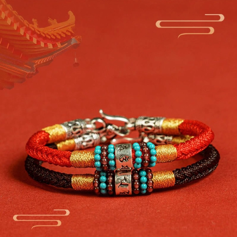 Six true words string bracelet placed next to yoga mat meditation scenario