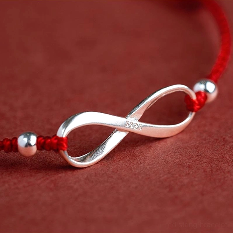 925 sterling silver endless knot charm with hallmark stamp on red rope