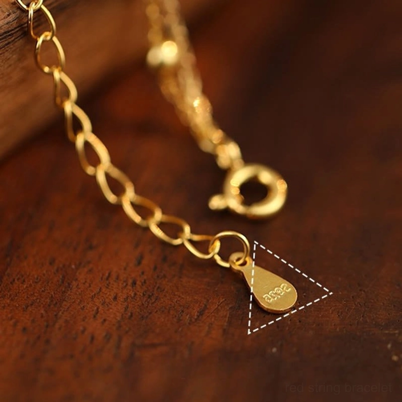 Sterling silver anklet closure detail - engraved brand tag, spring clasp, and twisted gold-tone chain