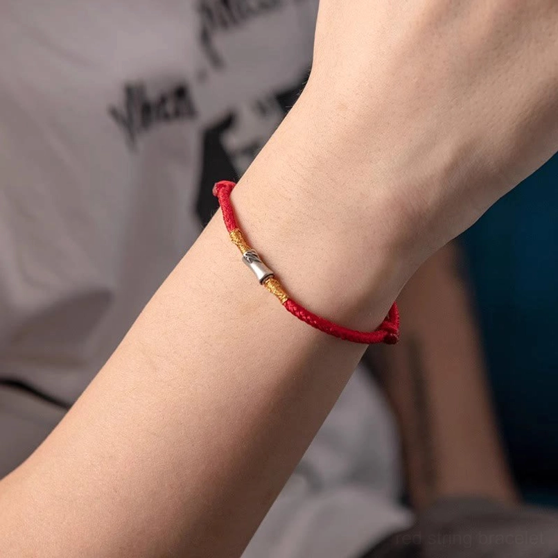 925 sterling silver bamboo charm closeup detail for red string bracelet