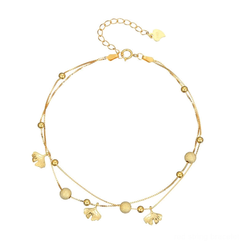 925 sterling silver ginkgo anklet with premium buckle closure detail