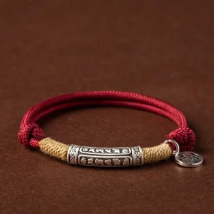999 sterling silver om mani padme hum red string bracelet with fu character charm handmade tibetan