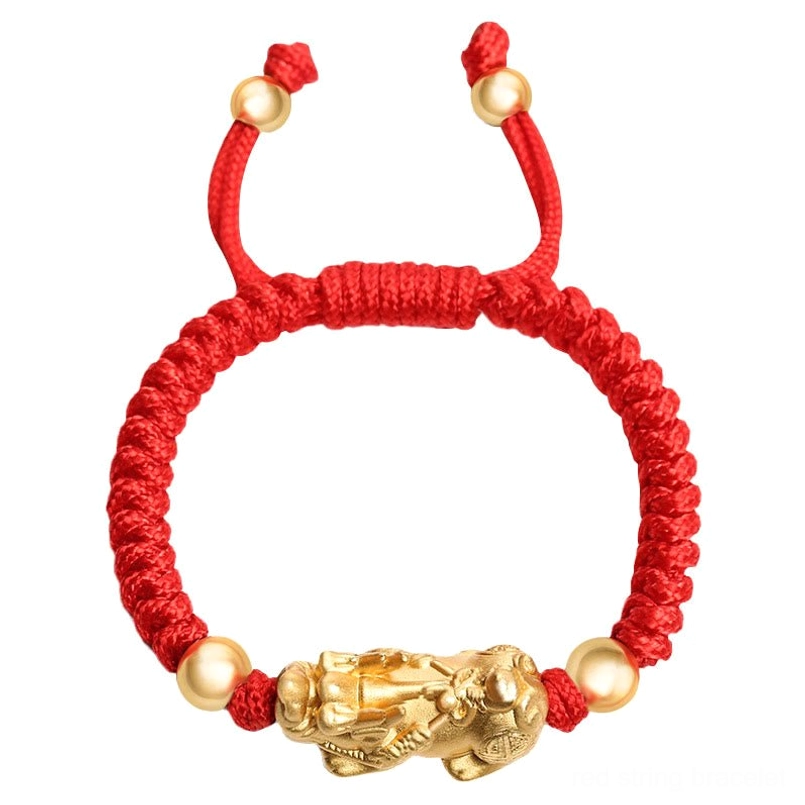 999 Sterling Silver Pixiu wealth protection kids bracelet with braided cord