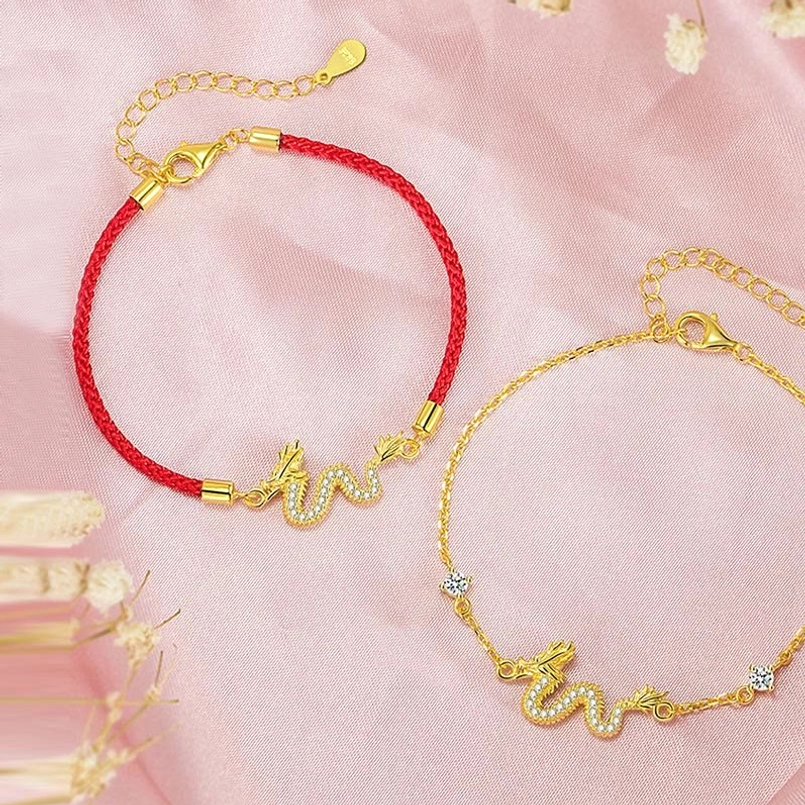925 Sterling Silver Red String Bracelet Dragon gift zodiac