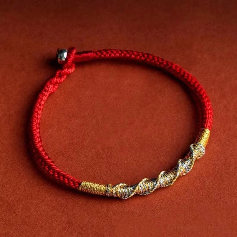 Full loop braided red string bracelet with 925 silver clasp and twisted gold-silver accent