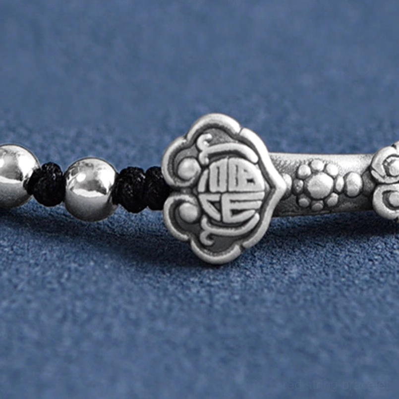 Sterling Silver Ruyi Fu Red String Bracelet - Premium Handmade Jewelry