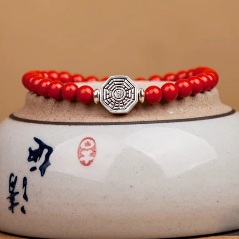 925 sterling silver yin yang bagua bracelet with red string cord