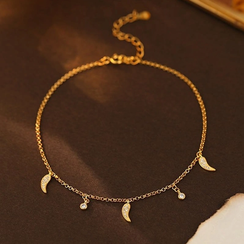 Open-back sterling silver zircon charm anklet with adjustable extender chain - jewelry product display