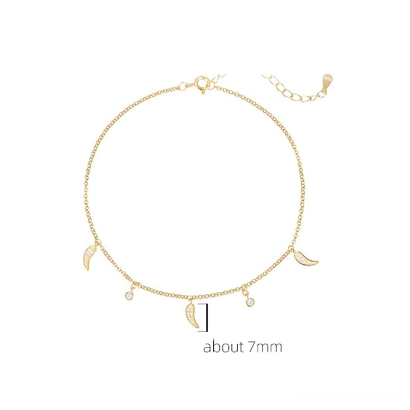 Minimal sterling silver zircon charm anklet front flat lay - isolated product display with 7mm charm size