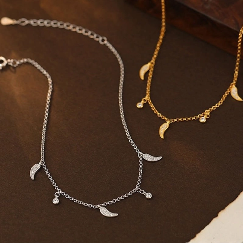 Sterling silver zircon charm anklet with premium spring buckle - full product display