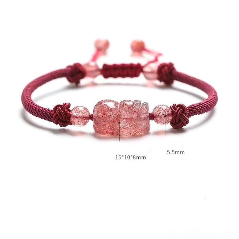 Pixiu bracelet with size measurements showing bead dimensions and full adjustable bracelet layout