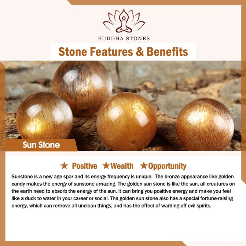 Sunstone gemstone beads close-up showing positive energy wealth and opportunity benefits