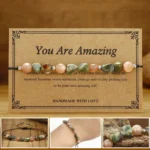 Sunstone and Rhyolite you are amazing bracelet with greeting card front view