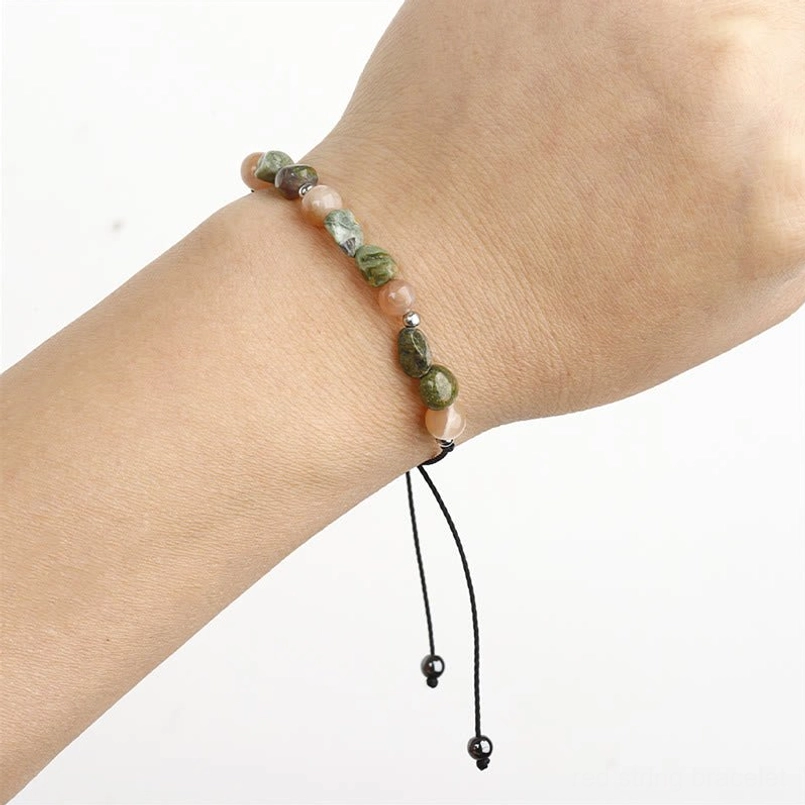 Adjustable Sunstone Rhyolite positive energy bracelet lifestyle wear