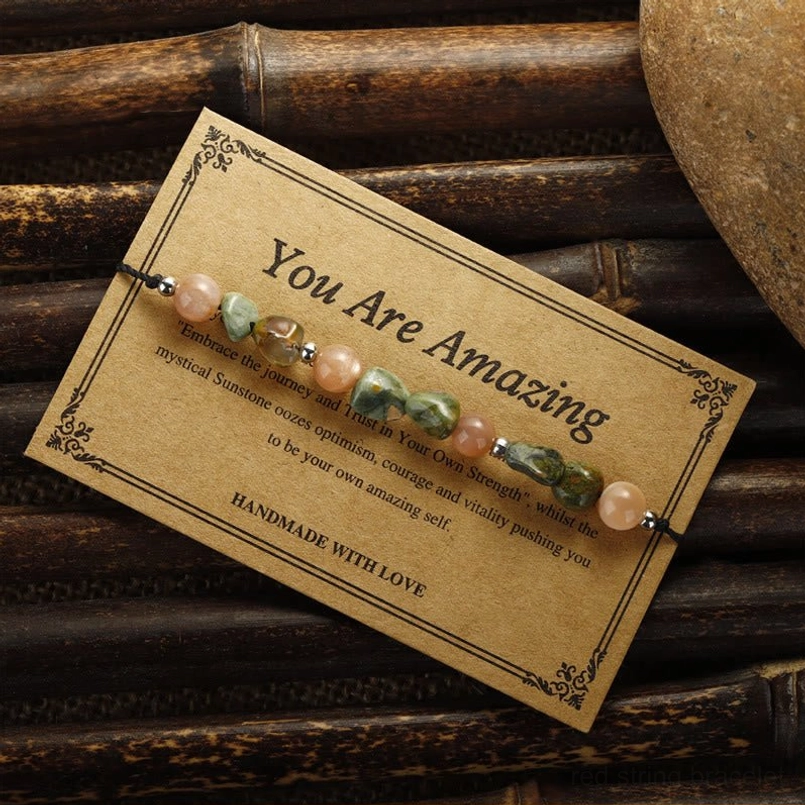 Natural stone beaded bracelet on vintage kraft greeting card design