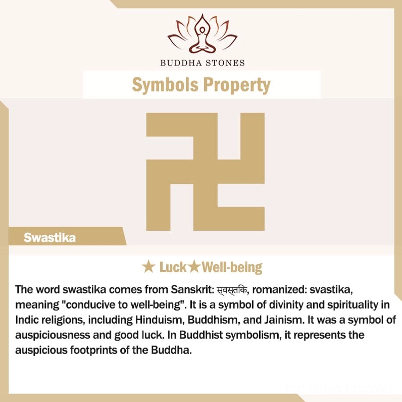 Swastika auspicious symbol infographic showing Buddhist spiritual meaning and well-being